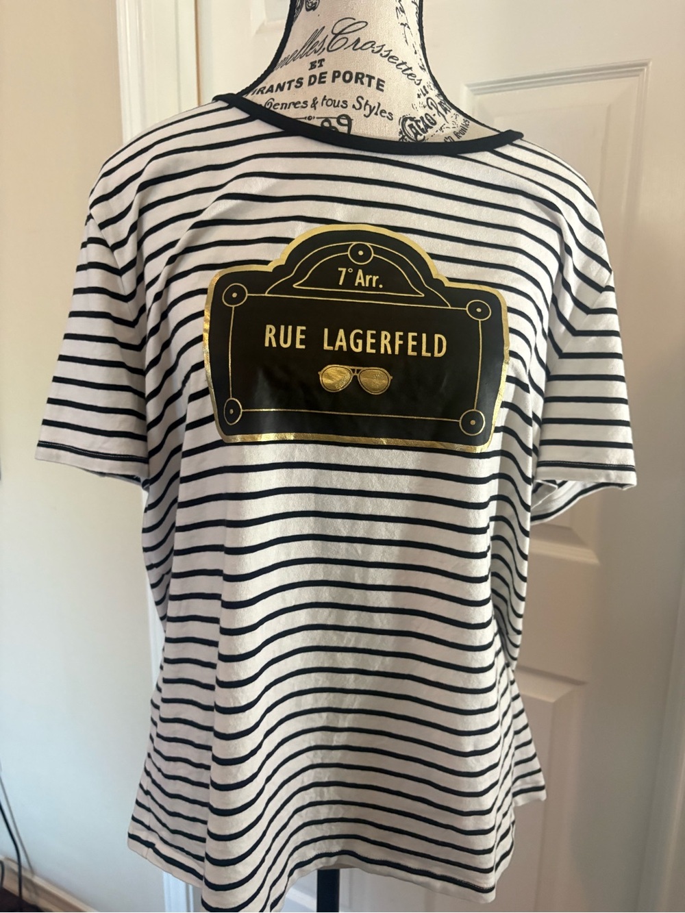 Karl Lagerfeld size XL Striped  Tee with Gold Plaque